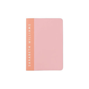 Pink and Coral Modern Stripes Personalized Passport Holder