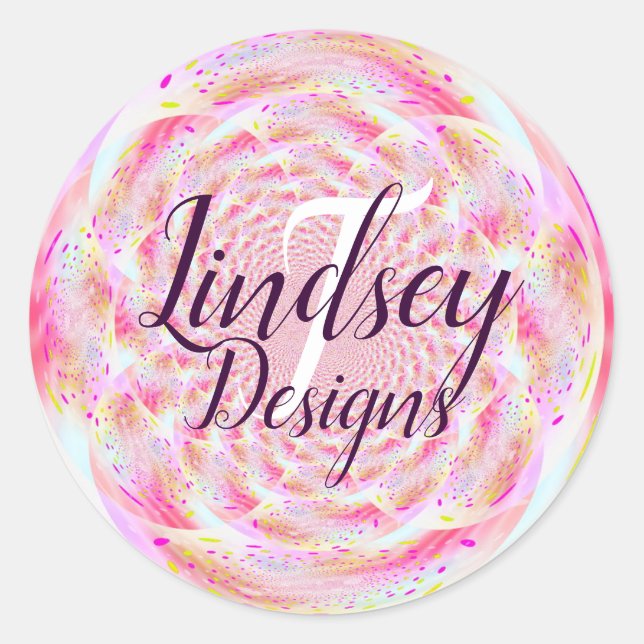 Pink and Coral Monogram Name  Classic Round Sticker (Front)