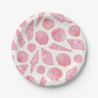 Pink and Coral Painted Coastal Seashells Paper Plates