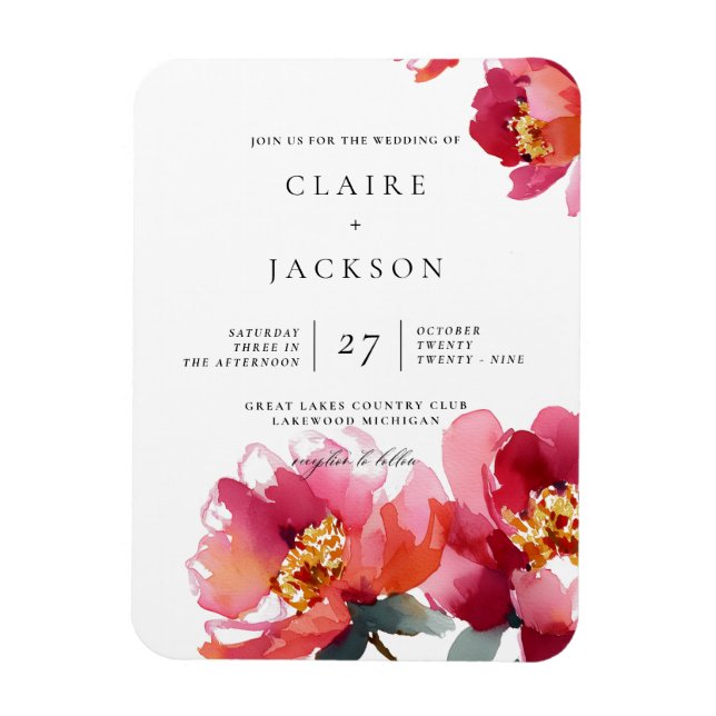 Pink and Coral Peonies Modern Wedding Invitation  Magnet (Vertical)