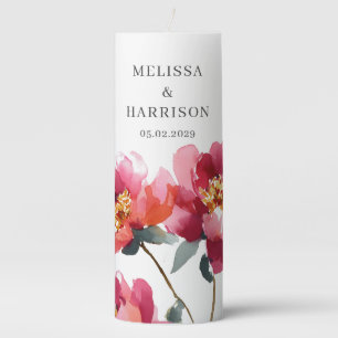 Pink and Coral Peony Wedding Pillar Candle