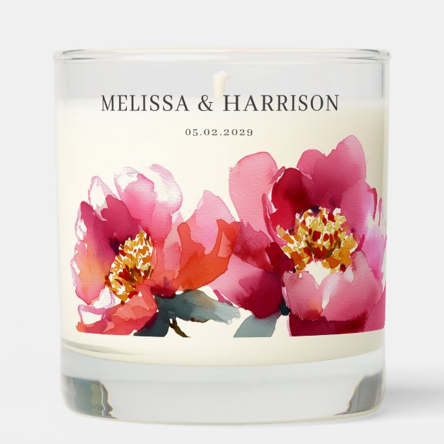 Pink and Coral Peony Wedding Scented Candle (Front)