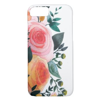 Pink And Coral Roses Iphone 7 Case by BethanyIllustration at Zazzle