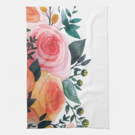 Pink And Coral Roses Kitchen Towel