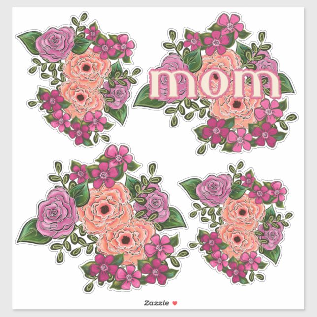 Pink and Coral Roses Mother's Day Sticker (Sheet)