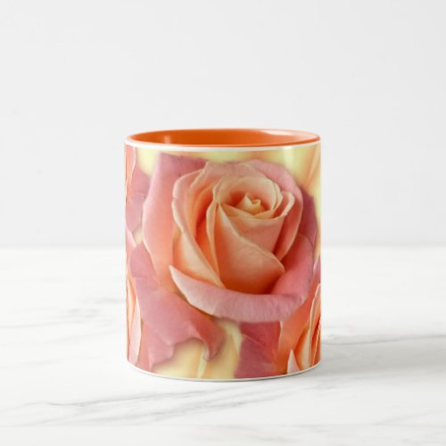 Pink and coral roses Two_Tone coffee mug