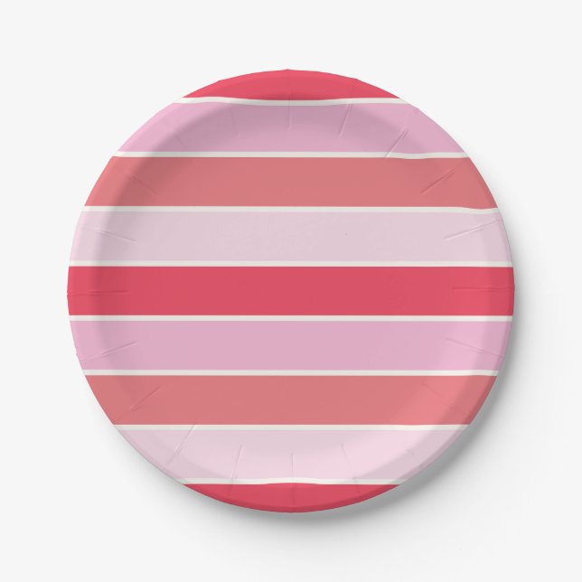 Pink and Coral Stripes Paper Plates (Front)