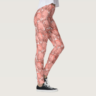 Pink and Coral Tropical Floral Pattern Leggings