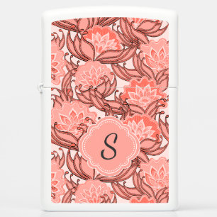 Pink and Coral Tropical Floral with Monogram Zippo Lighter