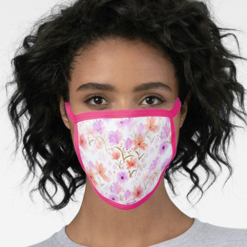 Pink and Coral Watercolor Floral Pattern Face Mask