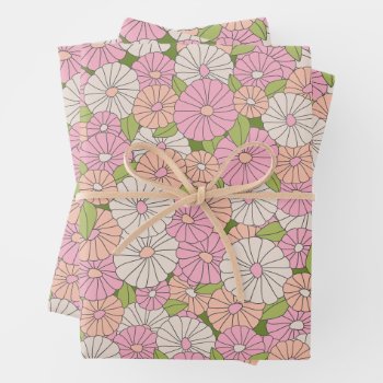 Pink And Coral Whimsical Boho Flowers Wrapping Paper Sheets by JustWeddings at Zazzle