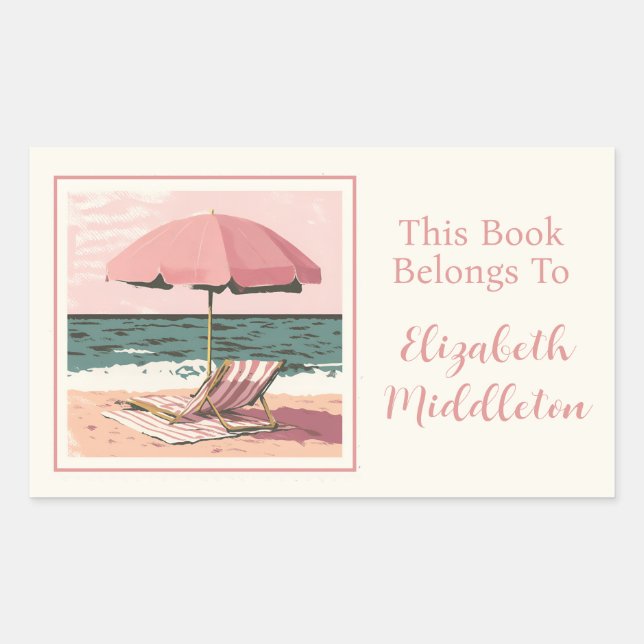 Pink and Cream Beach Chair and Umbrella Bookplate (Front)