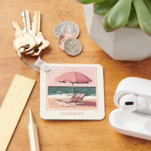 Pink and Cream Beach Chair and Umbrella Keychain