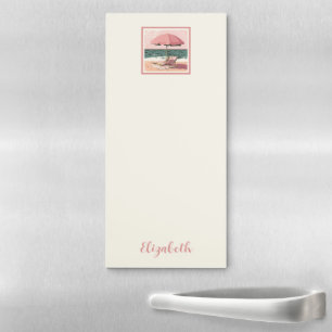 Pink and Cream Beach Chair and Umbrella Magnetic Notepad