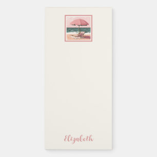 Pink and Cream Beach Chair and Umbrella Magnetic Notepad