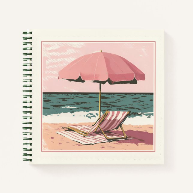 Pink and Cream Beach Chair and Umbrella Notebook (Front)