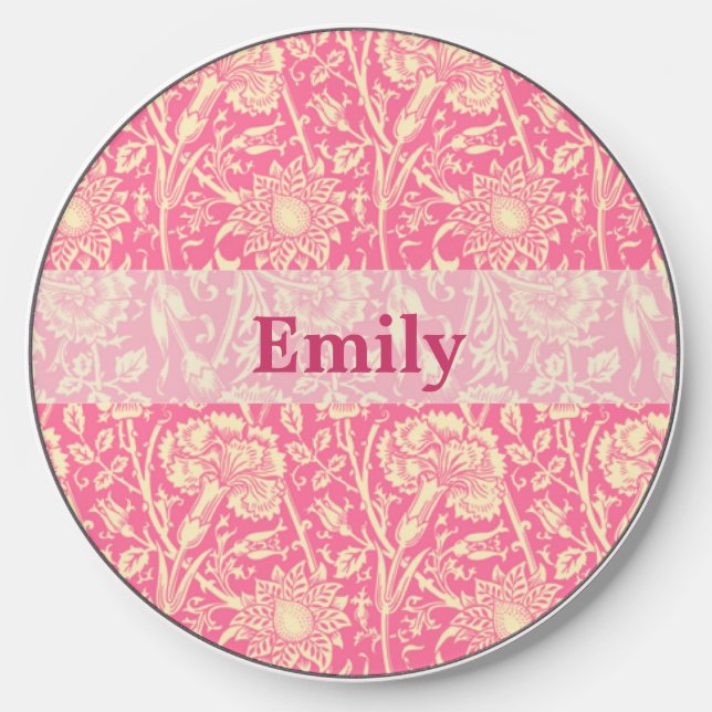 Pink and Cream Carnation Vintage Print  Wireless Charger (Front)