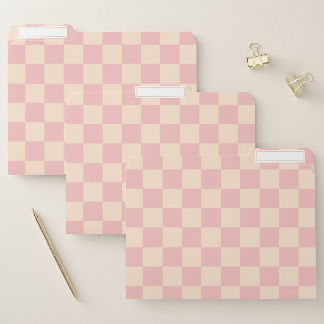 Pink and Cream Checkerboard File Folder (Set)
