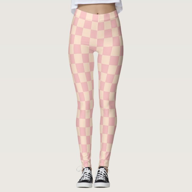 Pink and Cream Checkerboard Leggings (Front)