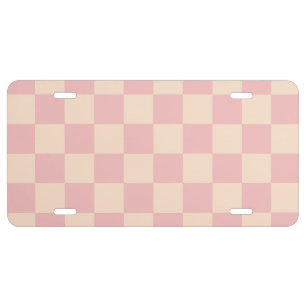 Pink and Cream Checkerboard License Plate