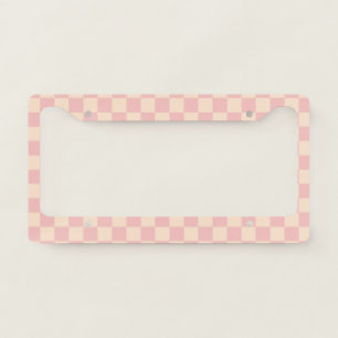 Pink and Cream Checkerboard License Plate Frame