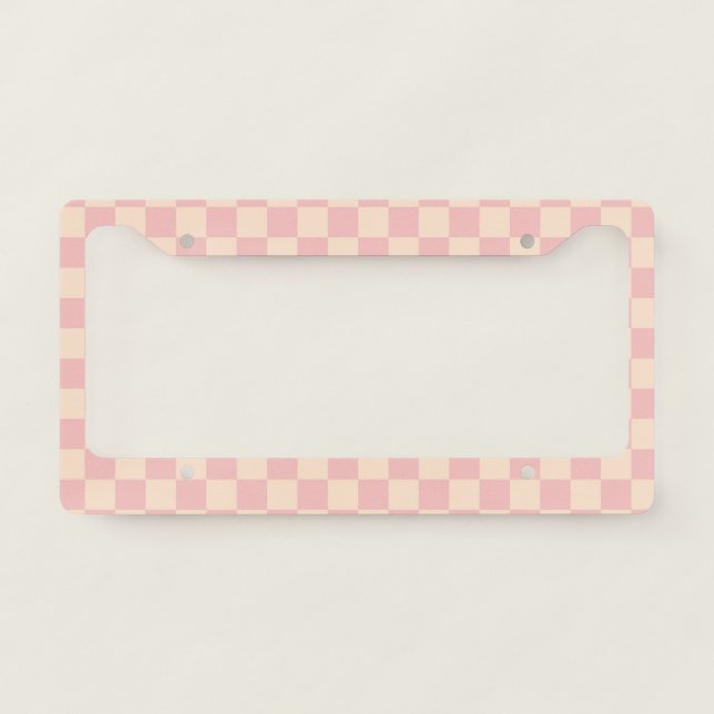Pink and Cream Checkerboard License Plate Frame (Front)