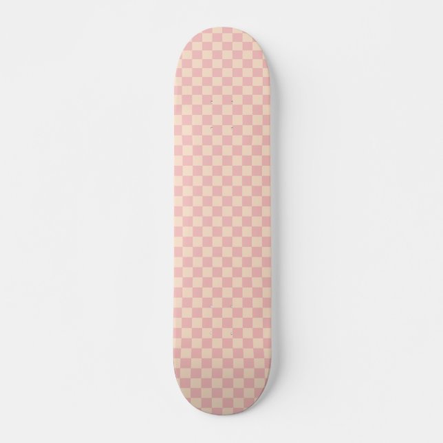 Pink and Cream Checkerboard Skateboard (Front)