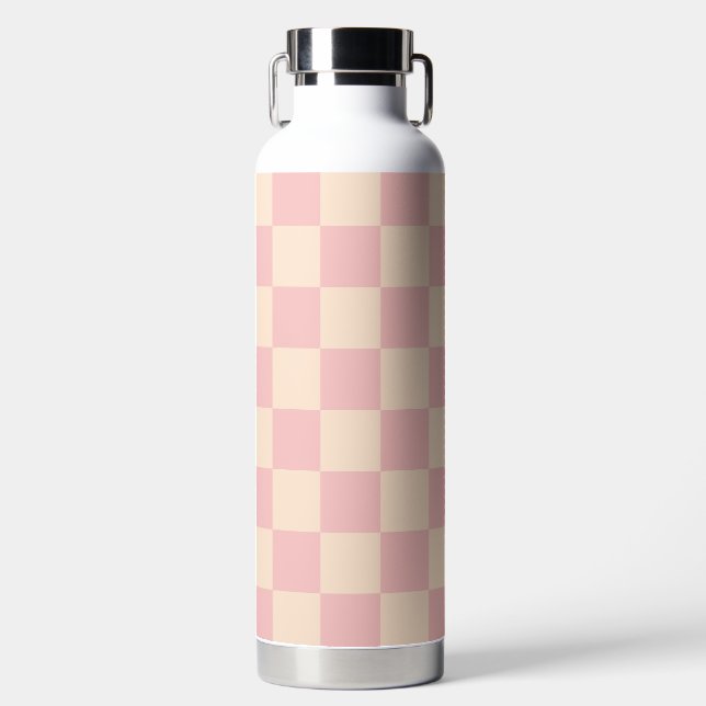 Pink and Cream Checkerboard Water Bottle (Front)