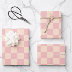 Pink and Cream Checkerboard Wrapping Paper Sheets