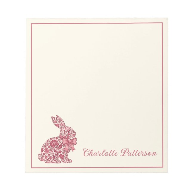Pink and Cream Chinoiserie Easter Rabbit Notepad (Front)
