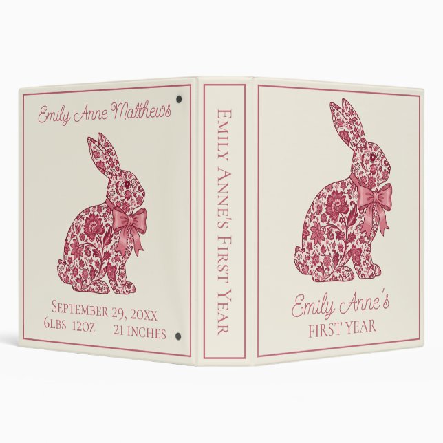 Pink and Cream Chinoiserie Rabbit Scrapbook 3 Ring Binder (Background)