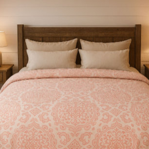 Pink And Cream Farmhouse  Duvet Cover