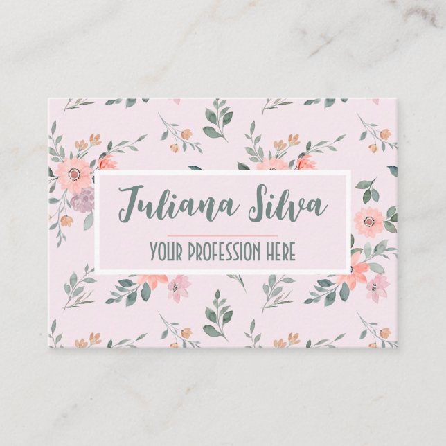 Pink and Cream Floral with QR Business Card (Front)
