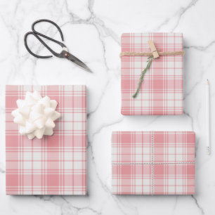 Pink and Cream Gingham Plaid Tartan Wrapping Paper Sheets