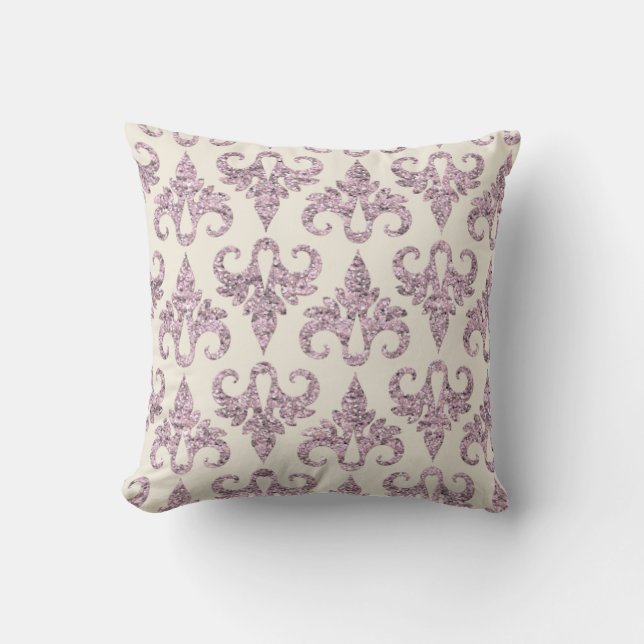 Pink and Cream Glitter Damask Throw Pillow (Front)