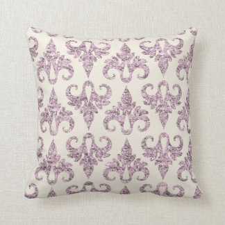 Pink and Cream Glitter Damask Throw Pillow
