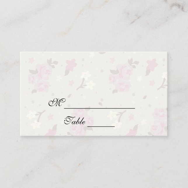 Pink and Cream Green Spring Flowers Placecards (Front)