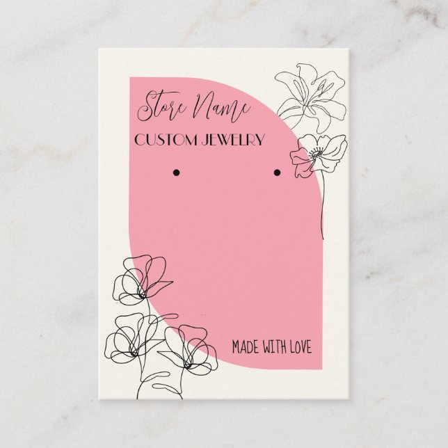 Pink  and cream jewelry earring display  business card (Front)