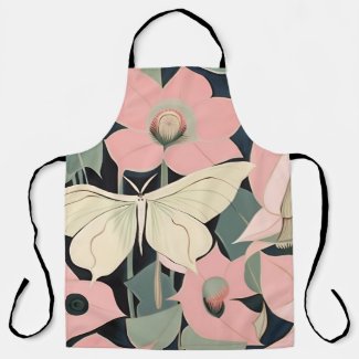 Pink and Cream - Luna Moth and Moonflowers  