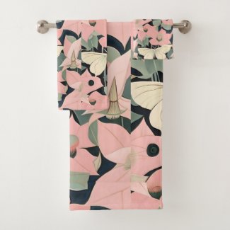 Pink and Cream - Luna Moth and Moonflowers  