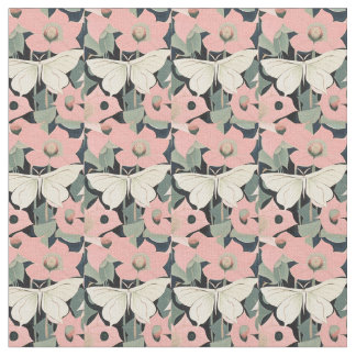 Pink and Cream - Luna Moth and Moonflowers   Fabric