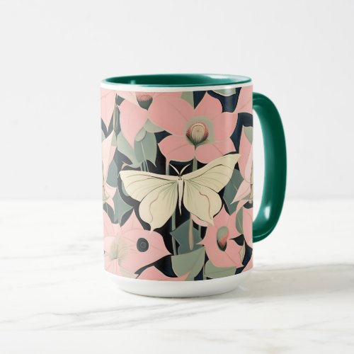 Pink and Cream _ Luna Moth and Moonflowers   Mug