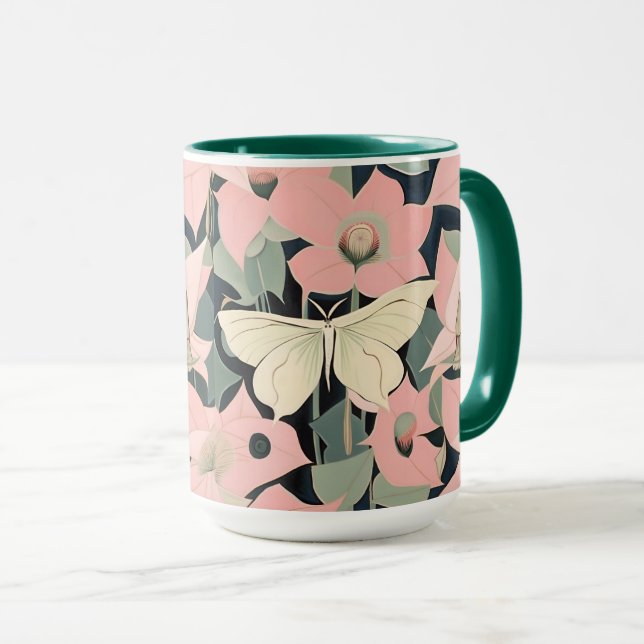 Pink and Cream - Luna Moth and Moonflowers   Mug (Front Right)