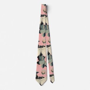 Pink and Cream - Luna Moth and Moonflowers   Neck Tie