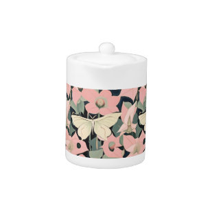 Pink and Cream - Luna Moth and Moonflowers Teapot