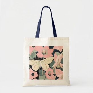 Pink and Cream - Luna Moth and Moonflowers  