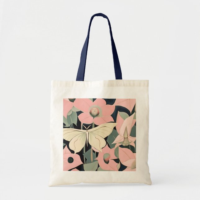 Pink and Cream - Luna Moth and Moonflowers   Tote Bag (Front)