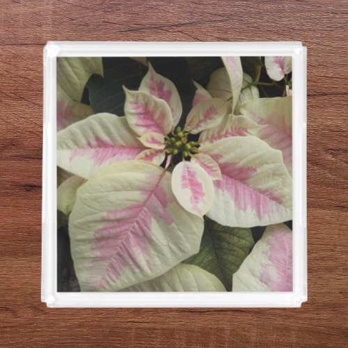 Pink and Cream Marble Poinsettia Floral Acrylic Tray