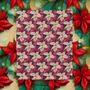 Pink and Cream Marble Poinsettia Holiday Fleece Blanket
