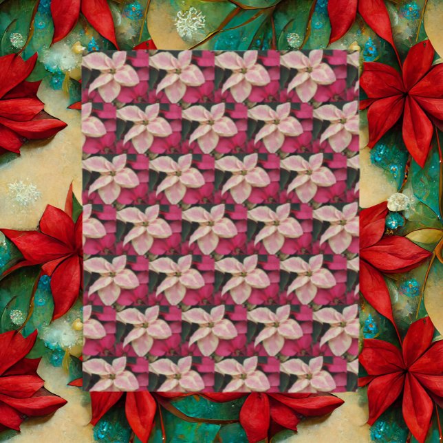 Pink and Cream Marble Poinsettia Holiday Fleece Blanket (In Situ Holiday)